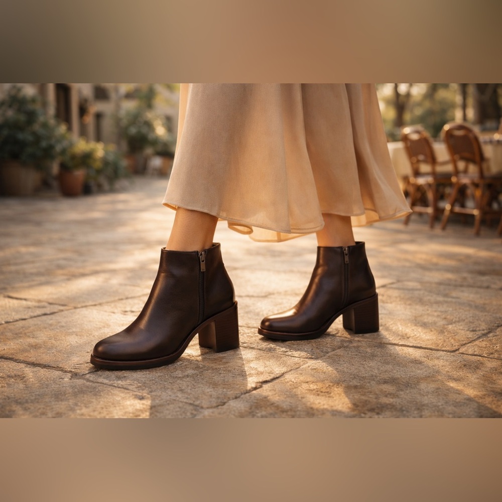 Franco Sarto UNWORN Leather Ankle Boots Block Heel Side Zip Women 8.5